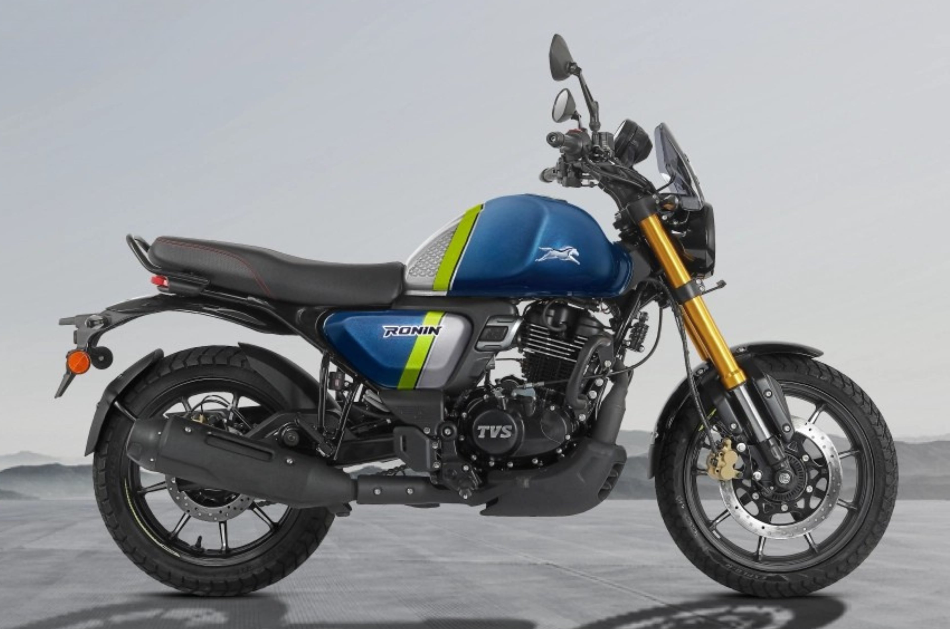 TVS Ronin side profile blue with neon